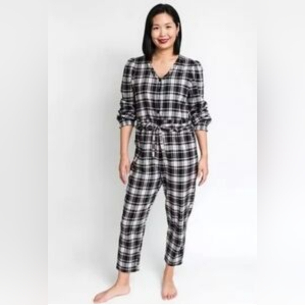 NWT Smash + Tess Remy Henley Romper Black Plaid size Large